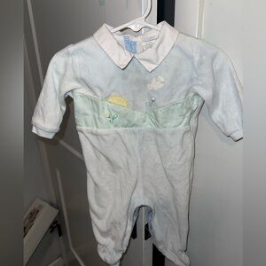 Vintage Nannette Light Blue and Mint Kids One Piece with snaps up to 9 months
